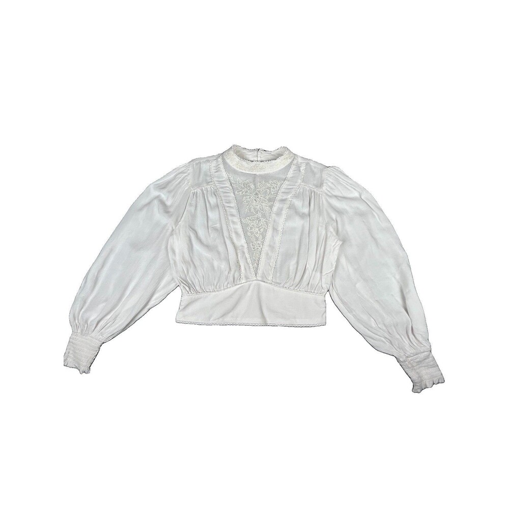Joie White Lace Inset Boho Peasant Blouse XS V-neck Cottagecore Edwardian Style